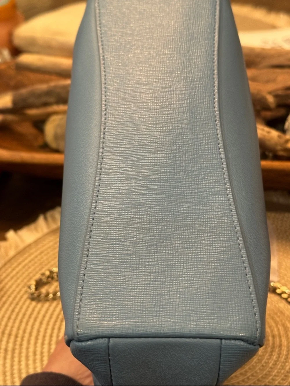 Furla Light Blue Leather Crossbody with Gold Chain - Picture 7 of 13